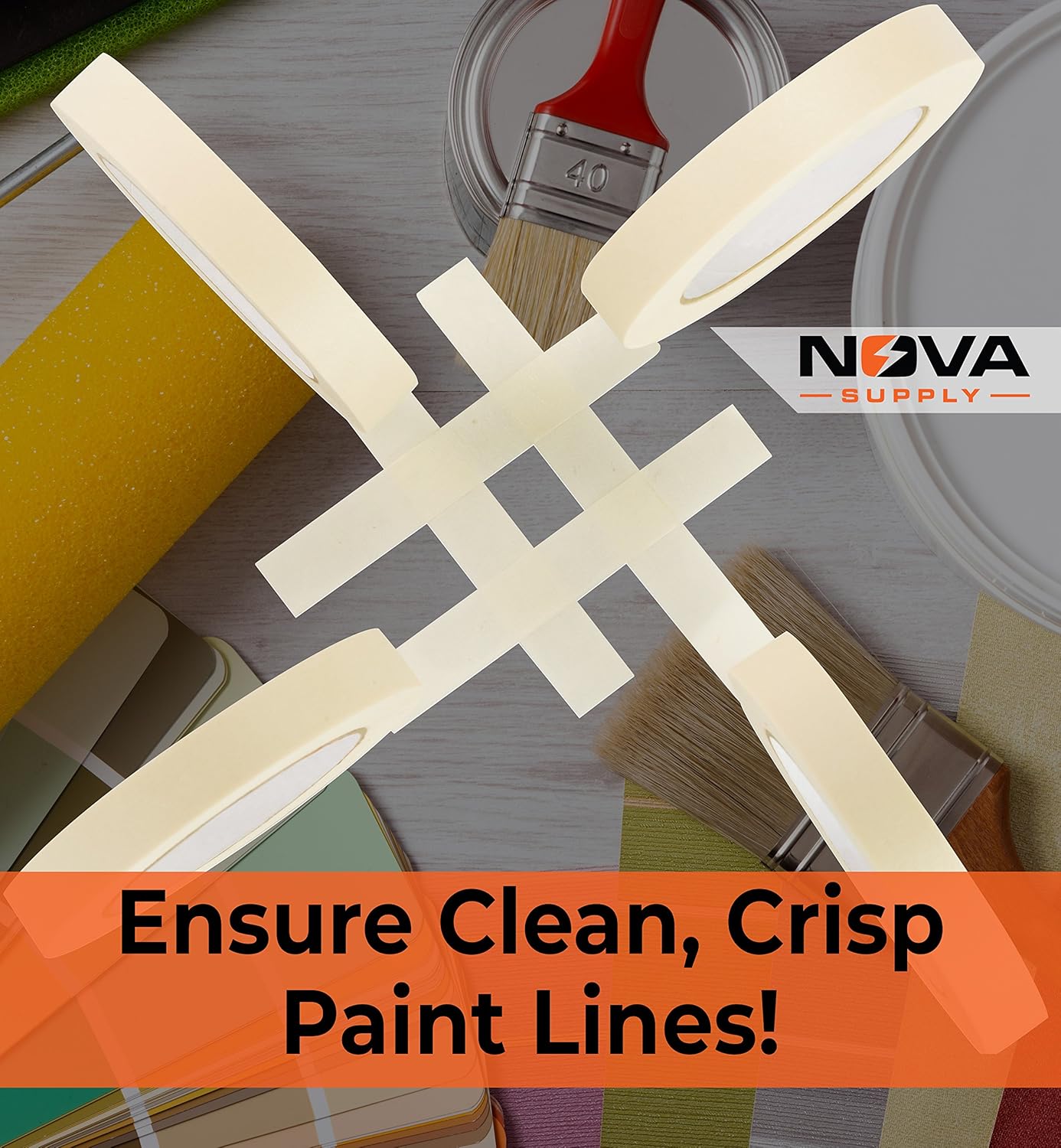 Nova Supply 3/4 in Pro-Grade Masking Tape. 60 Yard Roll 12 Pack = 720 Yards of Multi-Use, Easy Tear Tape. Great for Labeling, Painting, Packing and More. Adhesive Leaves No Residue. : Office Products