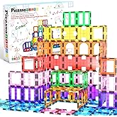 PicassoTiles 42pcs Magnetic Tiles Magnet Blocks See-Through Shape STEM Toys Building Block Educational Playset Compatible wit
