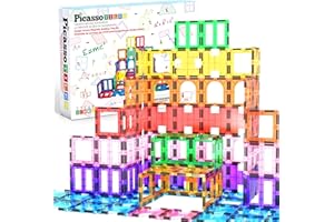 PicassoTiles 42pcs Magnetic Tiles Magnet Blocks See-Through Shape STEM Toys Building Block Educational Playset Compatible with Major Brand Tile -Starter Set for Boys and Girls Toddlers Ages 3+ PT42