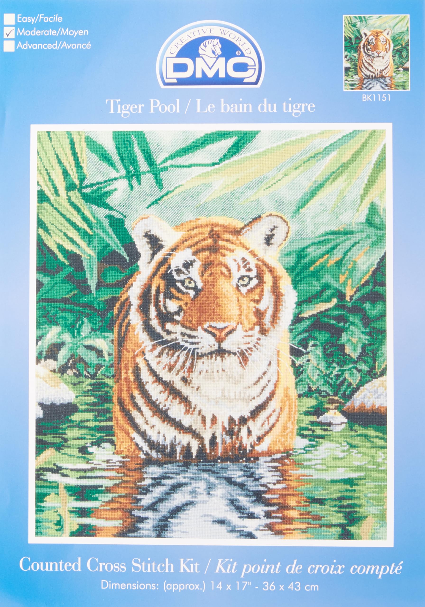 DMC Tiger Pool 16 Count Cross Stitch Kit, Multi-Colour
