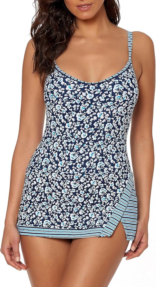 ELLEN TRACY Women s Look Both Ways Ditsy Floral And Stripe Skirted One 