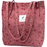 TOPASION Cute Corduroy Tote Bag Canvas Shoulder Handbags for Women Travel Shopping