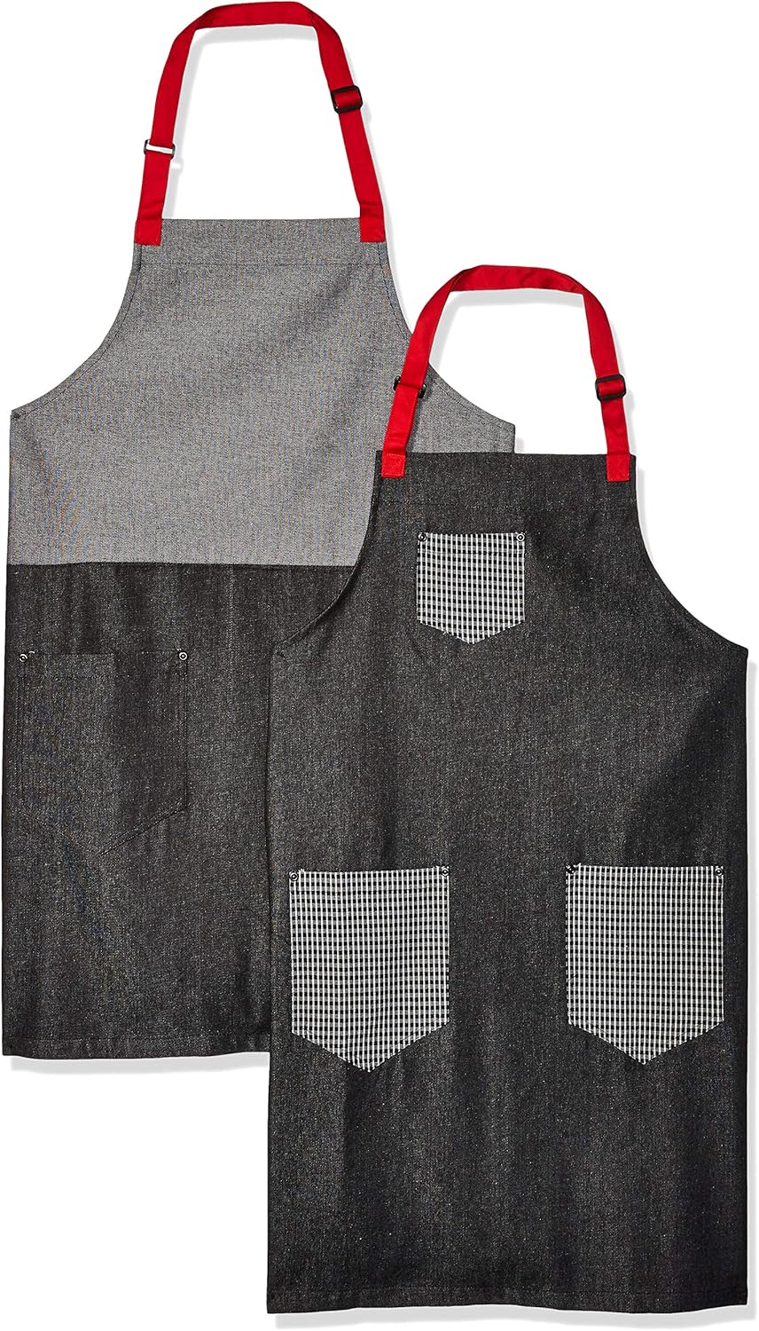 Chef Code Unisex-Adult's Pair of Denim Bib Aprons, Dark-Gray/Blue, One Size: Clothing