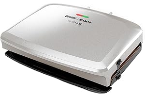 George Foreman 5-Serving Removable Plate Electric Indoor Grill and Panini Press - White Gold with Bronze Plates, 110 Volts