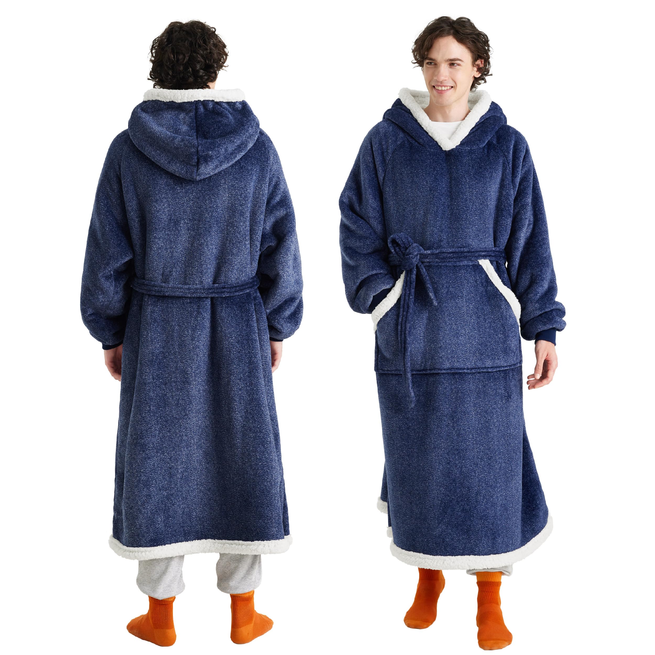 Photo 1 of Bedsure Wearable Blanket Hoodie, Long Hooded Blanket Sweatshirt as Christmas Birthday Gifts for Men, Cozy Sherpa Hoodie for Adult, Oversize, Ocean Blue
