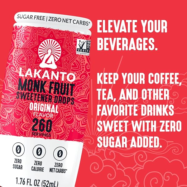 LAKANTO MONK FRUIT EXTRACT DROPS LIQUID SWEETENER – ZERO CALORIE, ZERO SUGAR, KETO DRINK SWEETENER, SUGAR SUBSTITUTE, ON THE GO, TEA, COFFEE, SMOOTHIES – ORIGINAL 1.76 FL OZ (PACK OF 1)