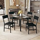 HUAHUU Dining Table Set for 4, Extendable Kitchen Table Cushion Chairs Set of 4, Rectangle Dining Table with Metal Frame & MDF Board, Folding for Small Apartment Saving Space, Grey