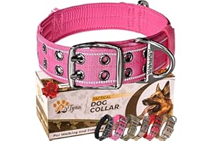 ADITYNA - Heavy Duty Dog Collar with Handle - Reflective Pink Dog Collar for Medium Girl Dogs - Wide, Thick, Tactical, Soft Padded - Perfect Dog Collar for Training, and Walking
