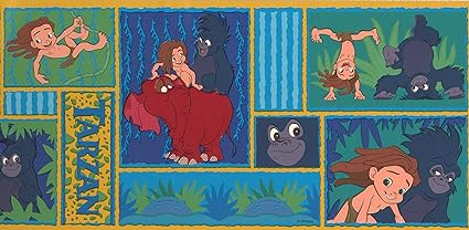 Retro Art Rouleau De Tarzan Avec Animaux Disney Cartoon Wallpaper Border Bleu Vert Jaune Rouge Kids Chambre Bebe 15 X 7 Amazon Fr Bricolage
