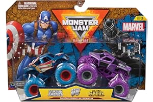 Monster Jam, Marvel Official Captain America Vs. Black Panther Die-Cast Monster Trucks, 1:64 Scale, Kids Toys for Boys and Girls Ages 3 and up
