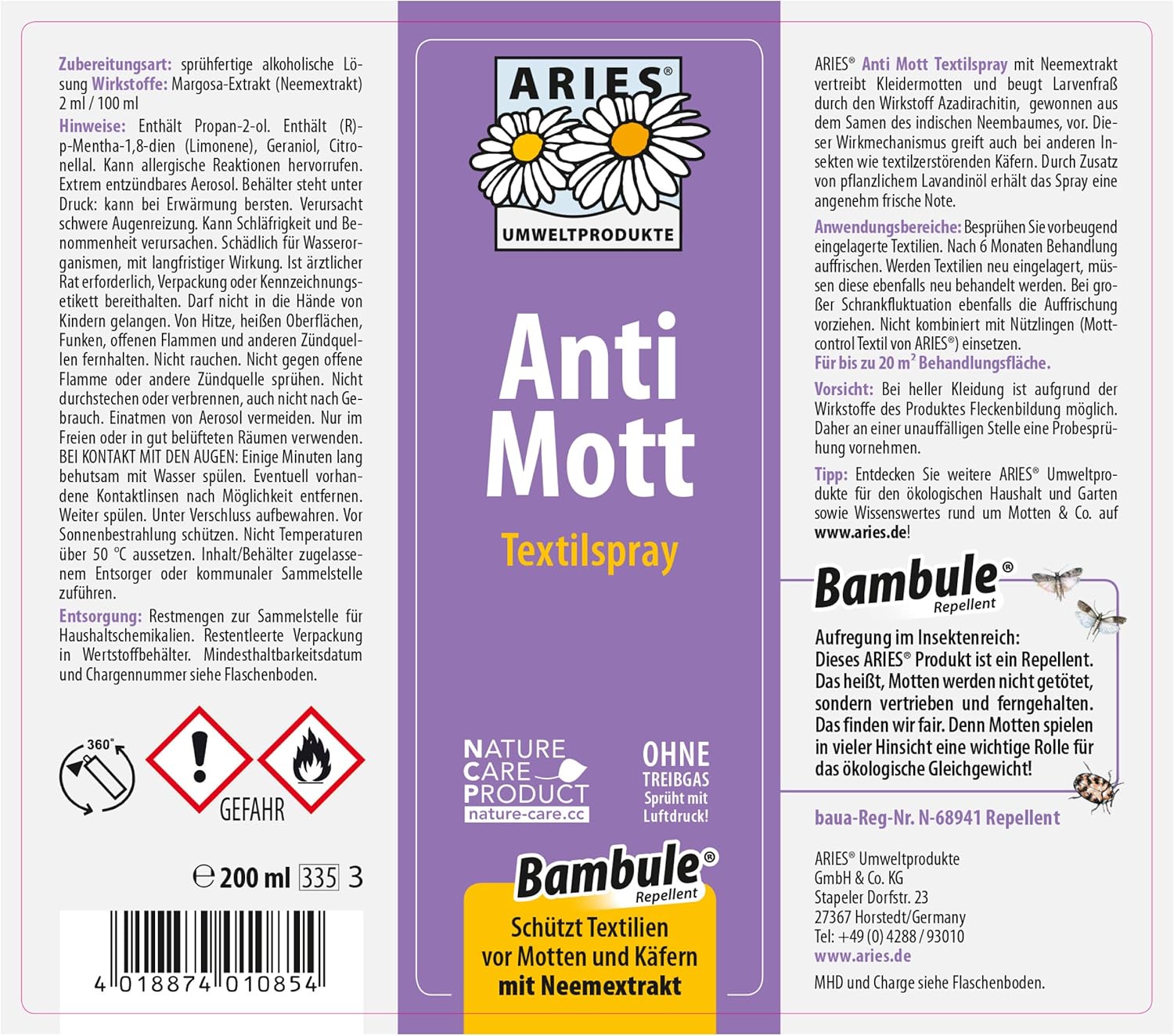 Aries Anti Moths Moth Protection, Spray against Moths, Textile Spray