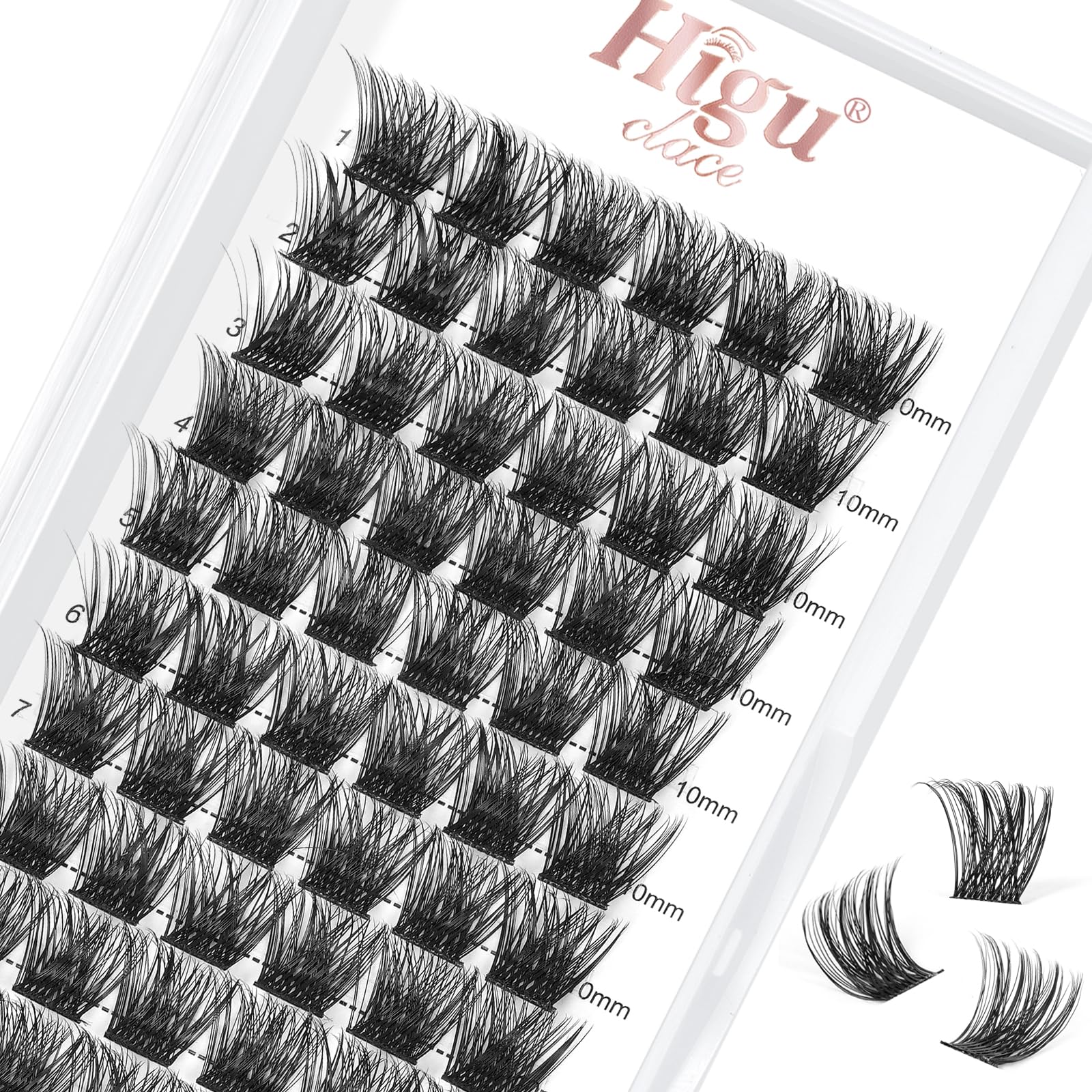 Higu clace Lash Clusters, 72pcs DIY Eyelash Extensions D Curl 10mm Lash Extensions Thin Stem Individual Lashes Cluster Lashes Wispy Reusable Bushy for Self-application (H-02 D Curl 10mm) — image 1