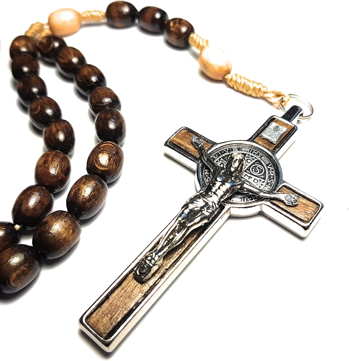 Made in Italy Rosary Blessed by Pope Francis Vatican Rome Holy Father Medal Cross Saint Benedict Patron Saint of Students, Christian Values Honor Veterans US Army solders Addiction Dependence (Brown): Home & Kitchen