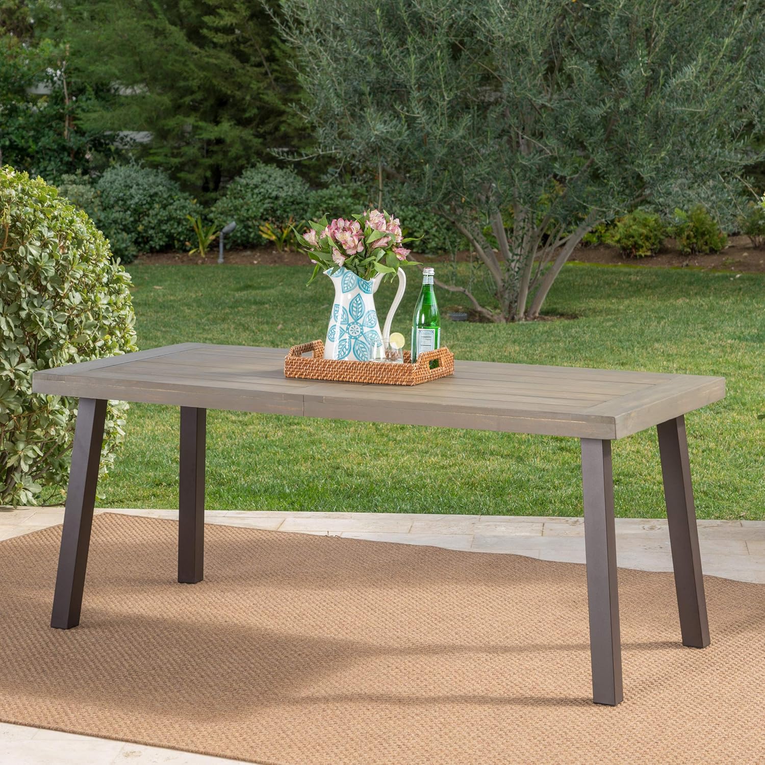 Christopher Knight Home Della Outdoor Acacia Wood Dining Table with Metal Legs, Grey Finish / Rustic Metal : Garden & Outdoor