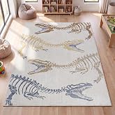 JONATHAN Y Machine-Washable Cream/Multi Indoor Area Rug, 3x5, Kingdarr T-Rex Modern, Casual, Kids & Novelty for Living Room, Dining Room, Bedroom, Kitchen Easy-Cleaning, Non-Shedding (KDW103A-3)