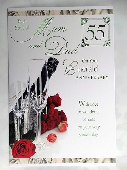 To A Special Mum Dad On Your 55th Emerald Anniversary Glasses Design Greeting Card Amazon Co Uk Office Products