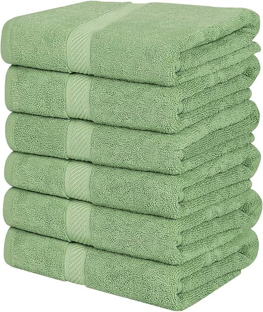 sage green patterned towels