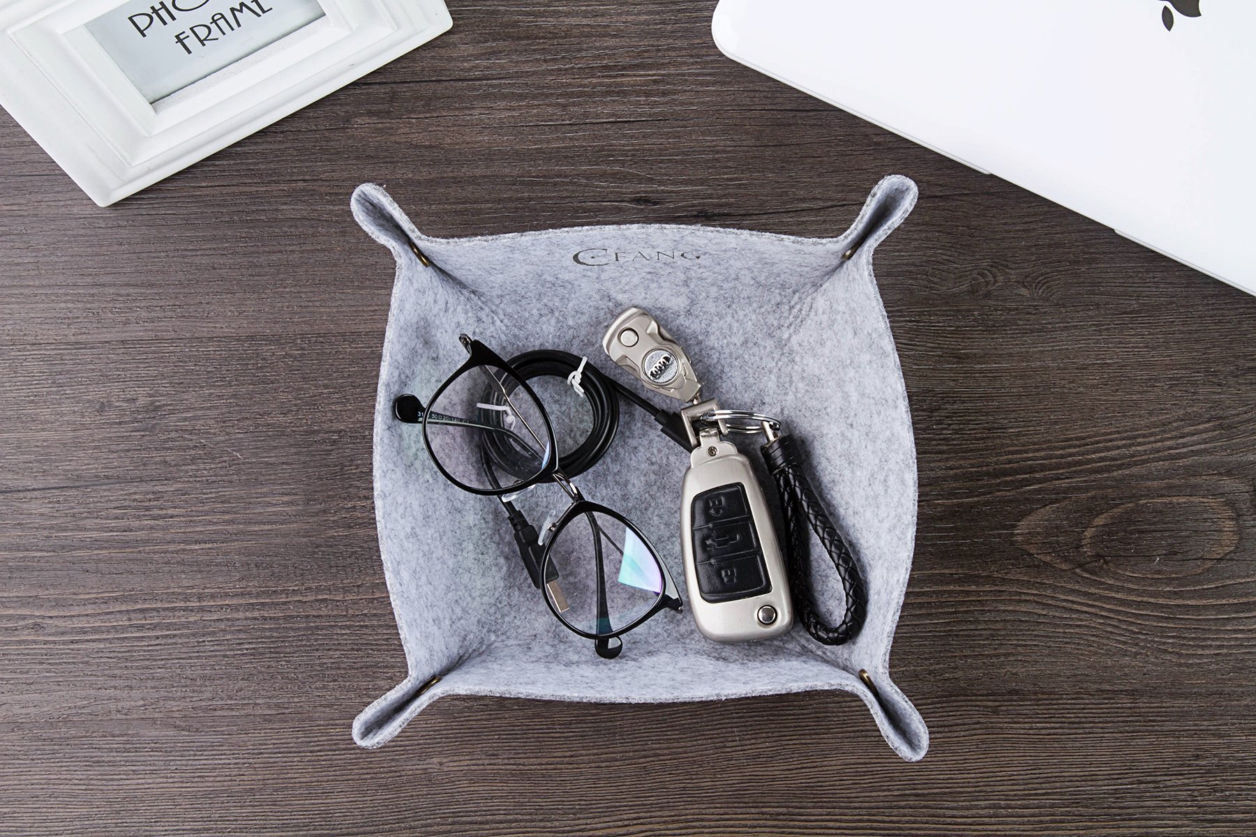 Jewelry, Key, Cell Phone, Wallet, Watches Tray Display Organizer Bedside Storage Tray Desktop Storage 9.7\'\'x9.7\'\'-Unfolded for Cup Mat, Mouse Pad