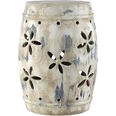 SAFAVIEH Outdoor Ilia Ceramic Garden Stool, 19" Antique/Cream ACS4589A | Garden Stool, 19", Concrete, No Assembly Required, Indoor Outdoor