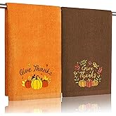 AGRIMONY Thanksgiving Decorative Hand Towels for Bathroom Kitchen 2 Pack, Embroidered Pumpkin Fall Leaf Home Decor Gifts, Give Thanks Absorbent Towels Dish Set for Cooking, Drying, Cleaning, 25" x 16"