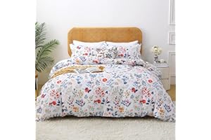 Mooreeke Duvet Cover King Size, 3 Piece Blue and Red Flower Duvet Cover Set with Zipper Closure, Soft & Breathable Botanical 