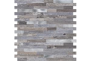 Bainley 10-Sheet Peel and Stick Backsplash, Peel and Stick Tiles PVC Subway Tile Stick on Backsplash for Kitchen Wall