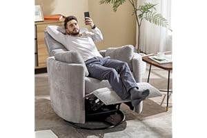 CHOAIRY Recliner Swivel Rocking Glider Chair, Upholstered Nursery Adult Recliner Rocking Chair with 2 Pillows for Living Room Bedroom(LIGHTGREY, Manual Operation)