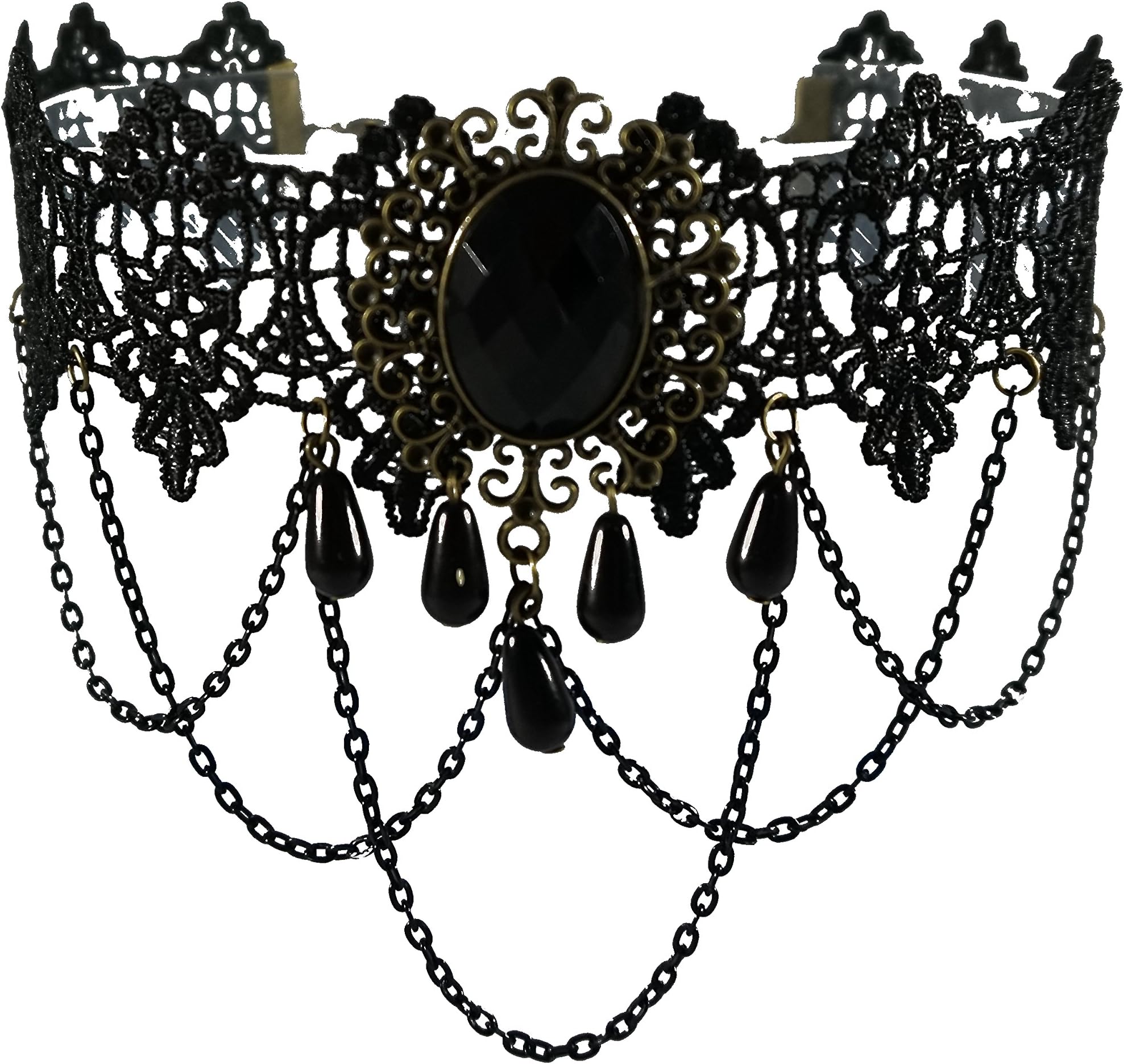 Gothic Lace Choker Necklace Charm Vintage Jewellery Black Acrylic Stone Tattoo Choker
