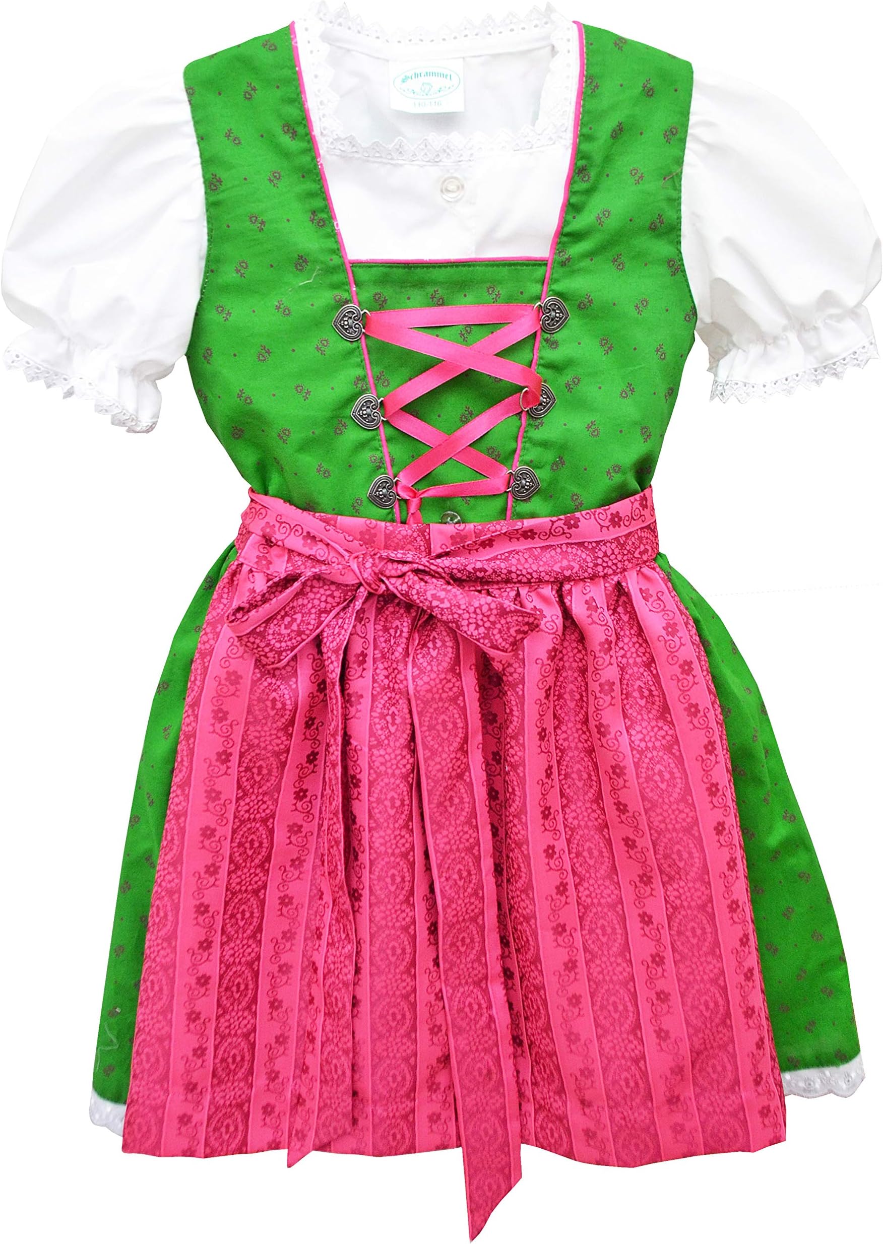 Schrammel Kids’ Dirndl 220-704 Bodice Lined 100% Cotton Striped Apron