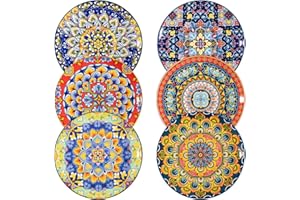 Sweejar Salad Plates 8 Inch,Ceramic Dessert Plates Set of 6,Bohemian Style Small Dinner Plates Dishwasher and Microwave Safe 