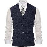 PJ PAUL JONES Men's Sweater Vest V-Neck Sleeveless Cable Knitted Cardigan Vest
