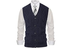 PJ PAUL JONES Men's Sweater Vest V-Neck Sleeveless Cable Knitted Cardigan Vest