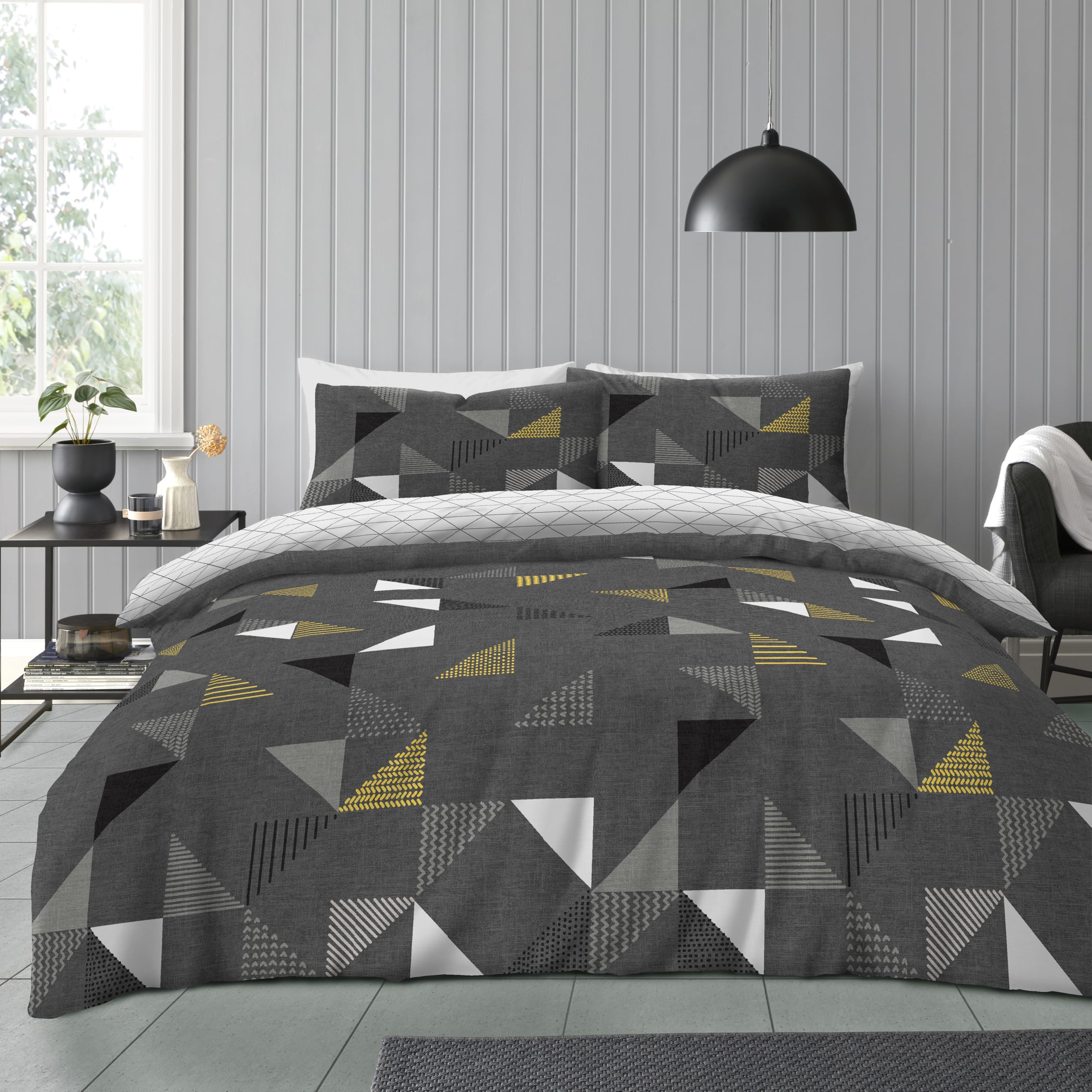 GC GAVENO CAVAILIA Easy Care Printed Duvet Cover Set, Reversible Bedding Sets, Polycotton Quilt Covers, Grey, King