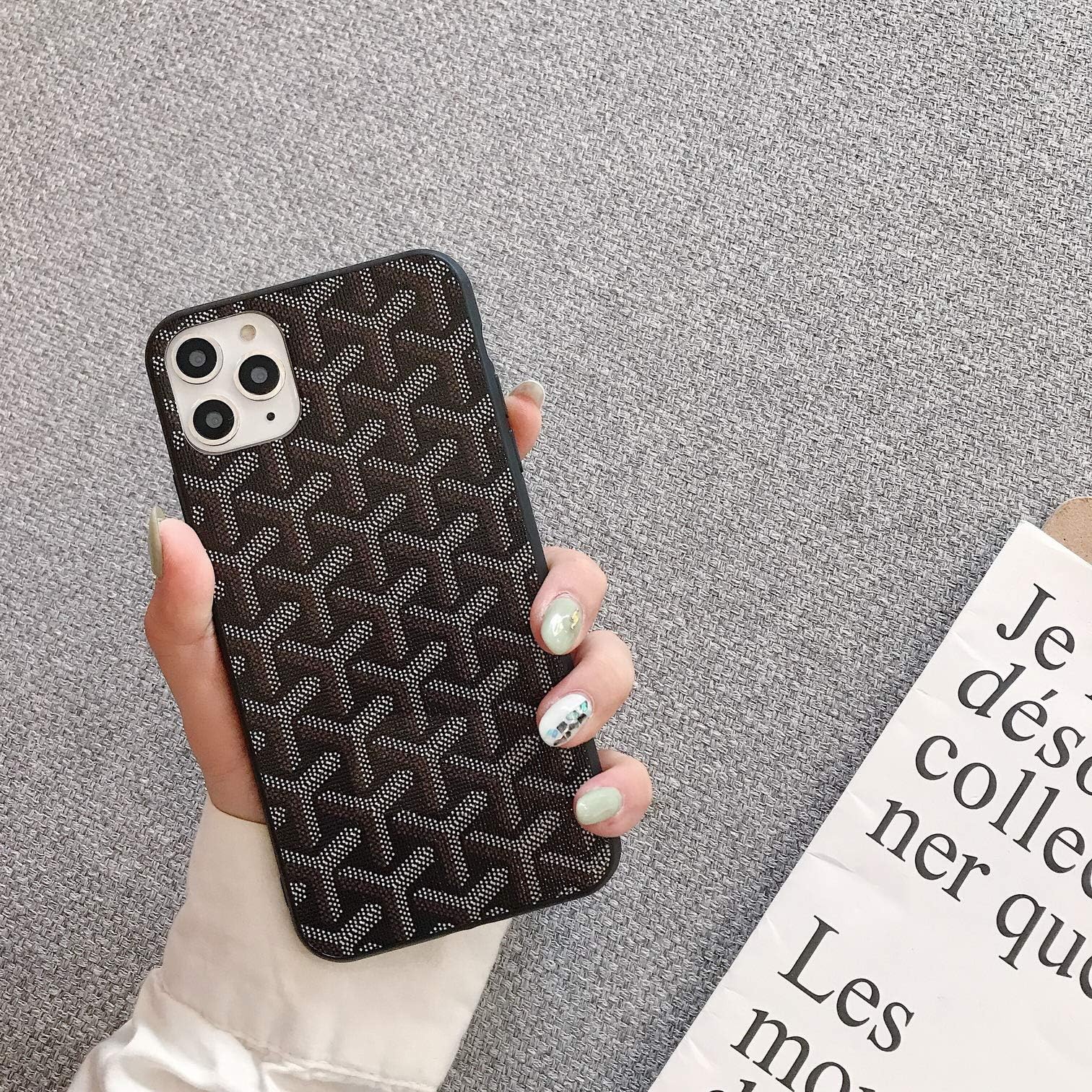 ~KaiyoKumi~ Case Cover for iPhone Fashion PU Leather Monogram x TPU Cover Case Compatible for Apple iPhone (Black, iPhone11)