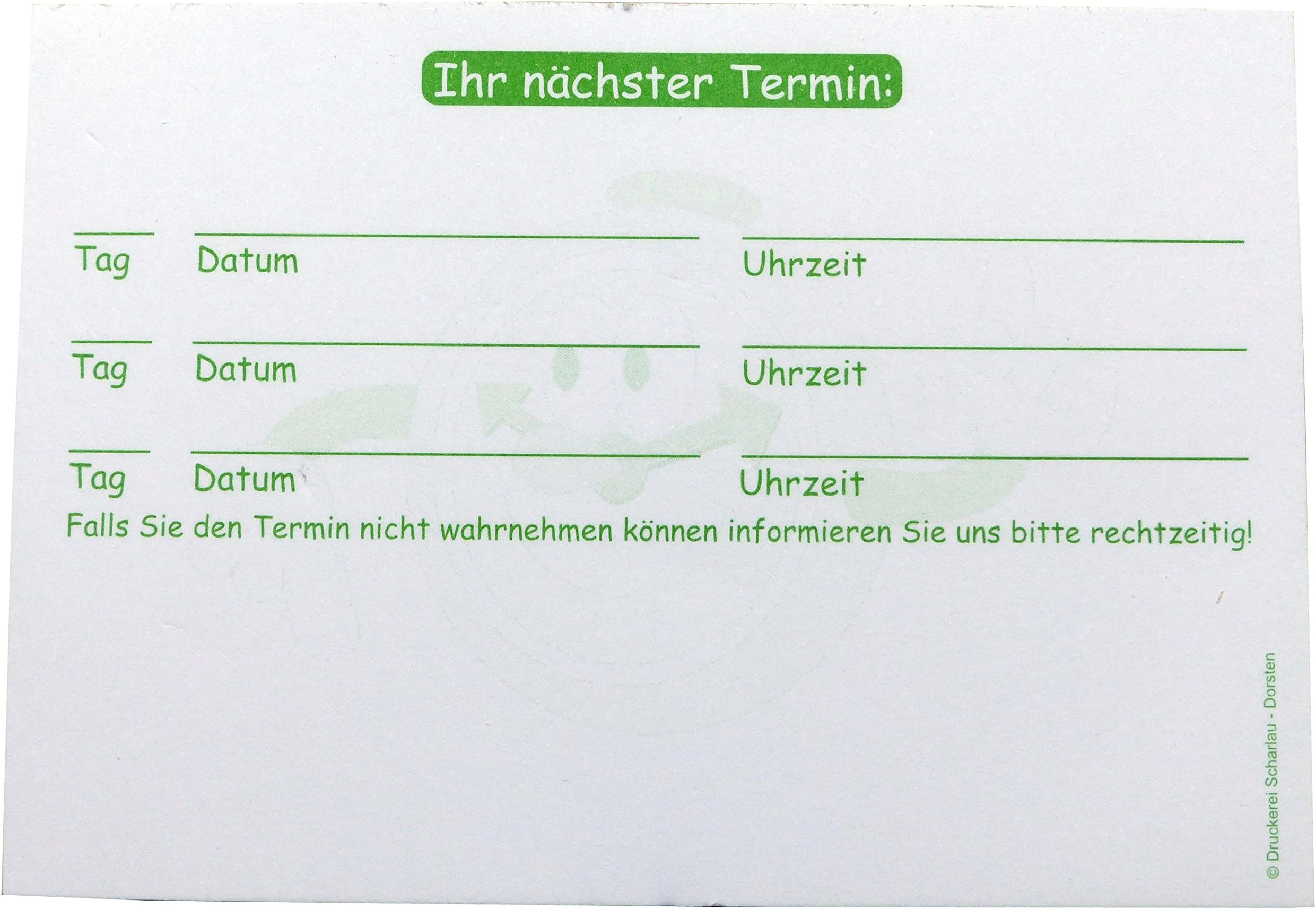 10x Termin Block Date Block No. 7 – An Appointment Card Planner – Practice Studio Doctors Hairdresser Manicure (22683) Grün 64K