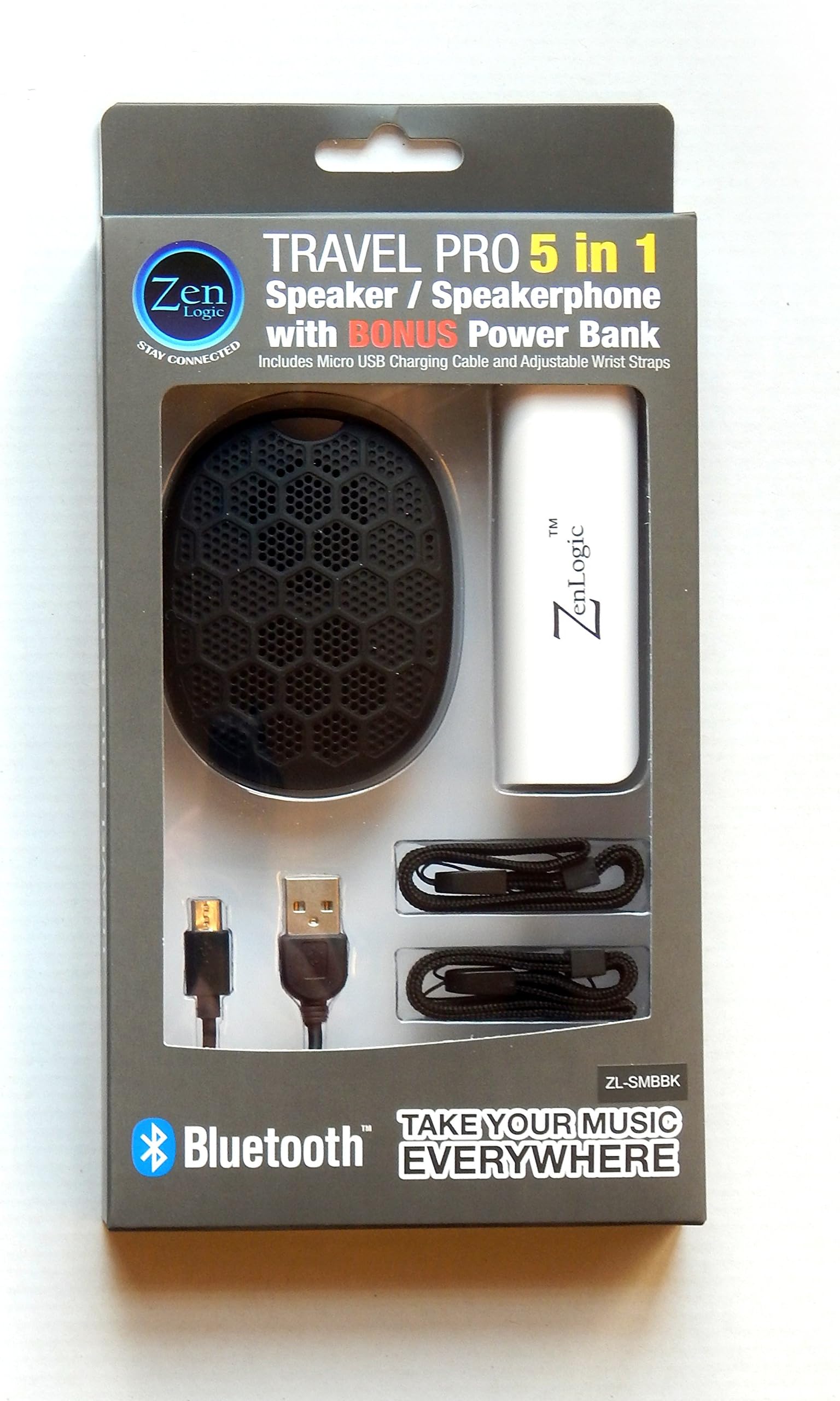 Zen Logic ZL-SMBBK Bluetooth Speaker with Speakerphone Feature and Bonus Power Bank for Universal/SmartPhones - Retail Packaging - Black