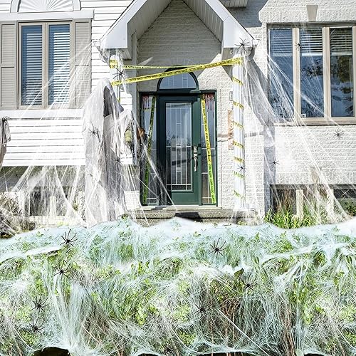 NHOWIN 200g Halloween Spider Web Decoration Cover 1800 Square Feet, Stretchable Cobwebs with 30 Pcs Fake Spiders, Halloween Decorations Outdoor Indoor for Party, Garden, Yard