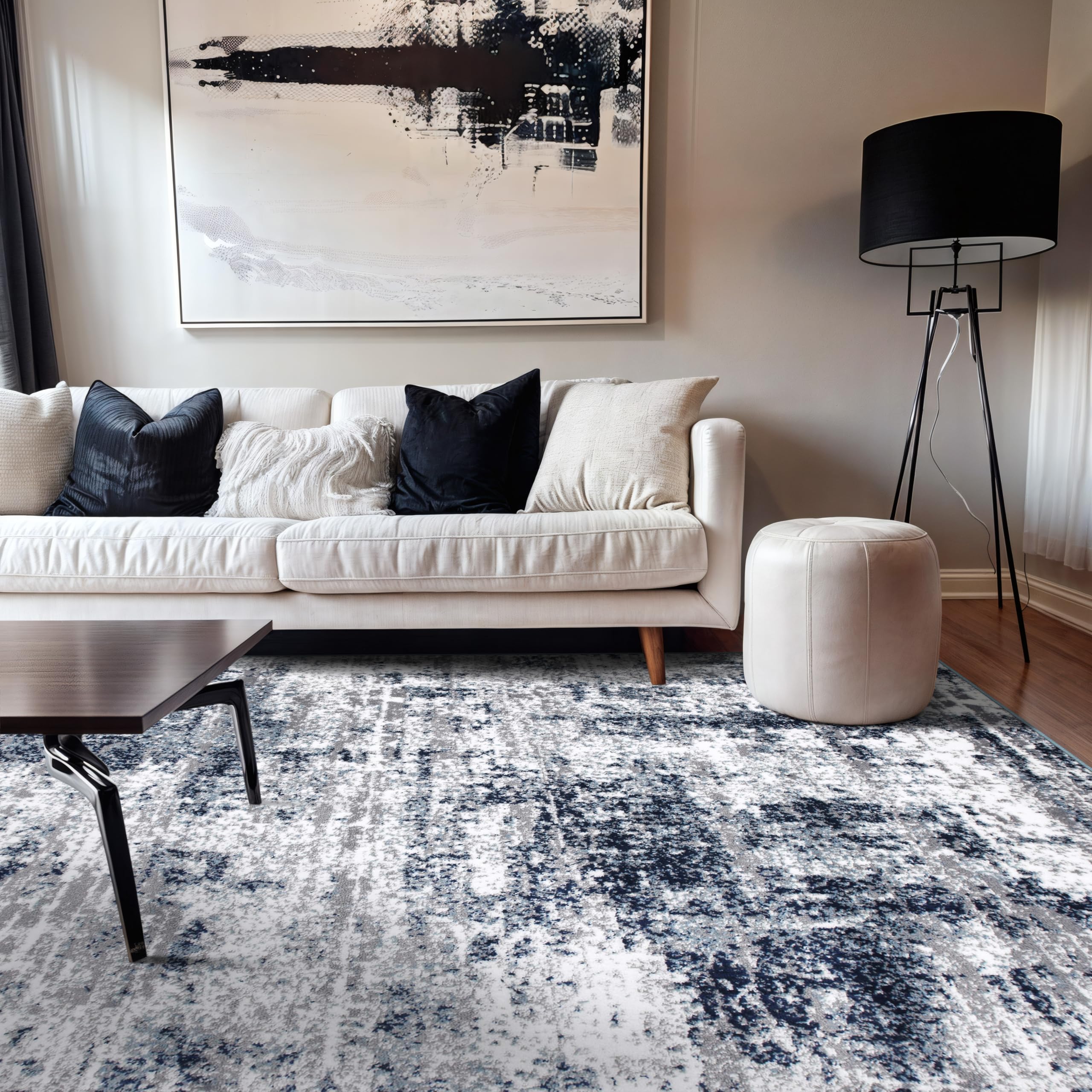 Rugshop Modern Distressed Blue Abstract Area Rug Bohemian Inspired for Living Room, Bedroom and Dining Room 5' x 7' Image