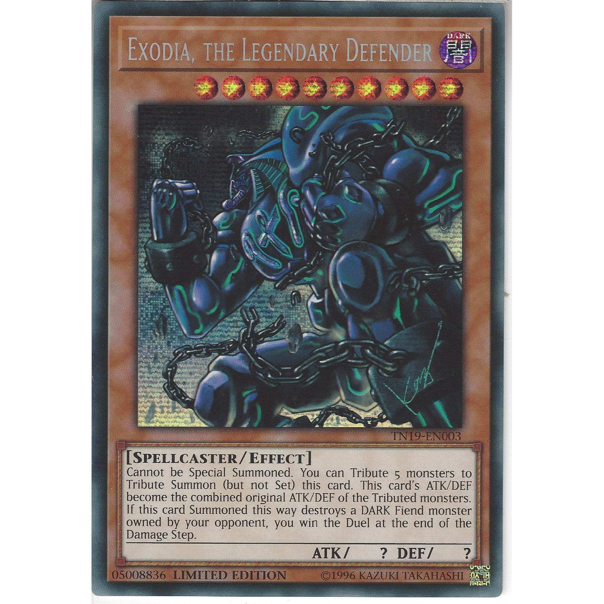 TN19-EN003 Limited Ed Exodia, the Legendary Defender Prismatic Secret Rare Card 2019 Mega Pack Tin Yu-Gi-Oh Single Card