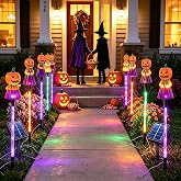 Halloween Solar Pathway Lights Outdoor Decorations 6 Pack | 8 Modes Lights Waterproof Led Garden Stake Light for Walkway Yard Lawn Porch Holiday Decor 6-Pack