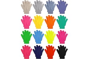 Cooraby 16 Pairs Winter Kids Warm Magic Gloves Full Fingers Stretchy Knitted Gloves for Boys or Girls