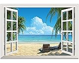 FLFK Fake Window Wall Sticker - Summer Beach Faux