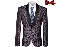PYIUHS Mens Floral Tuxedo Jacket Paisley Slim Fit Shawl Lapel Suit Blazer Jacket for Dinner Prom Party Wedding