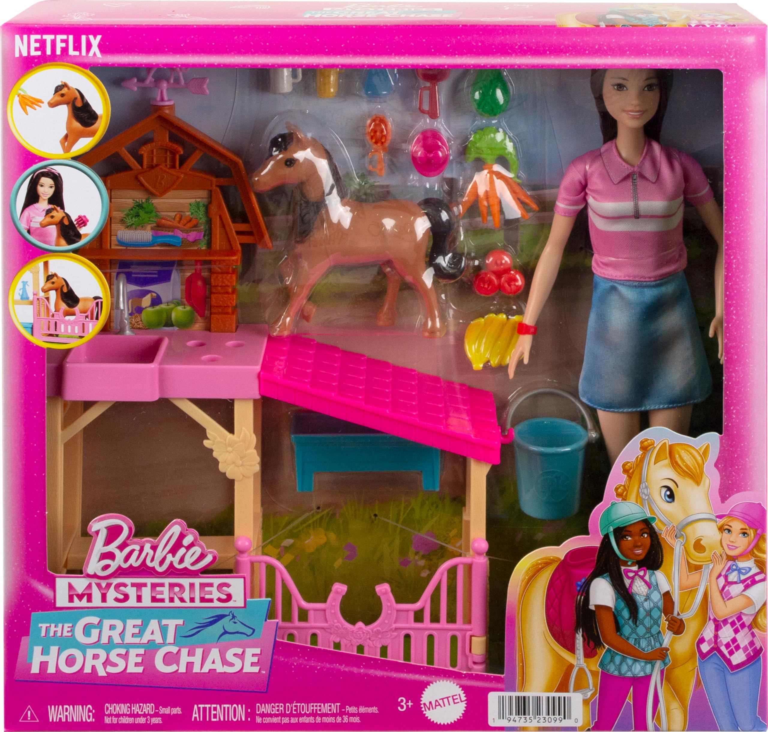 Barbie Toy Stable Playset with Fashion Doll, Small Pony & 10+ Accessories, Inspired Mysteries: The Great Horse Chase
