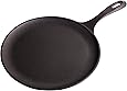 Victoria Cast Iron Round Pan Comal Griddle Seasoned with 100% Kosher Certified Non-GMO Flaxseed Oil, 10.5", Black