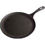 Victoria Cast Iron Round Pan Comal Griddle Seasoned with 100% Kosher Certified Non-GMO Flaxseed Oil, 10.5", Black