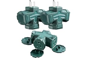 SURAIELEC Outdoor 3 Way Plug Adapter, Multi Plug Outlet Waterproof, 1 to 3 Power Splitter, Electrical 15A Multiple Outlet Extender with Cover for Outside Garden Garage, Green, ETL Listed, 3 Pack