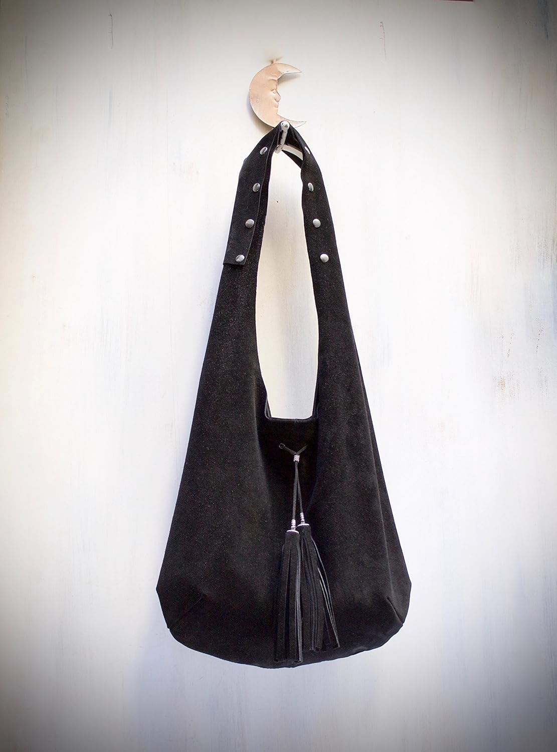 black suede hobo bag