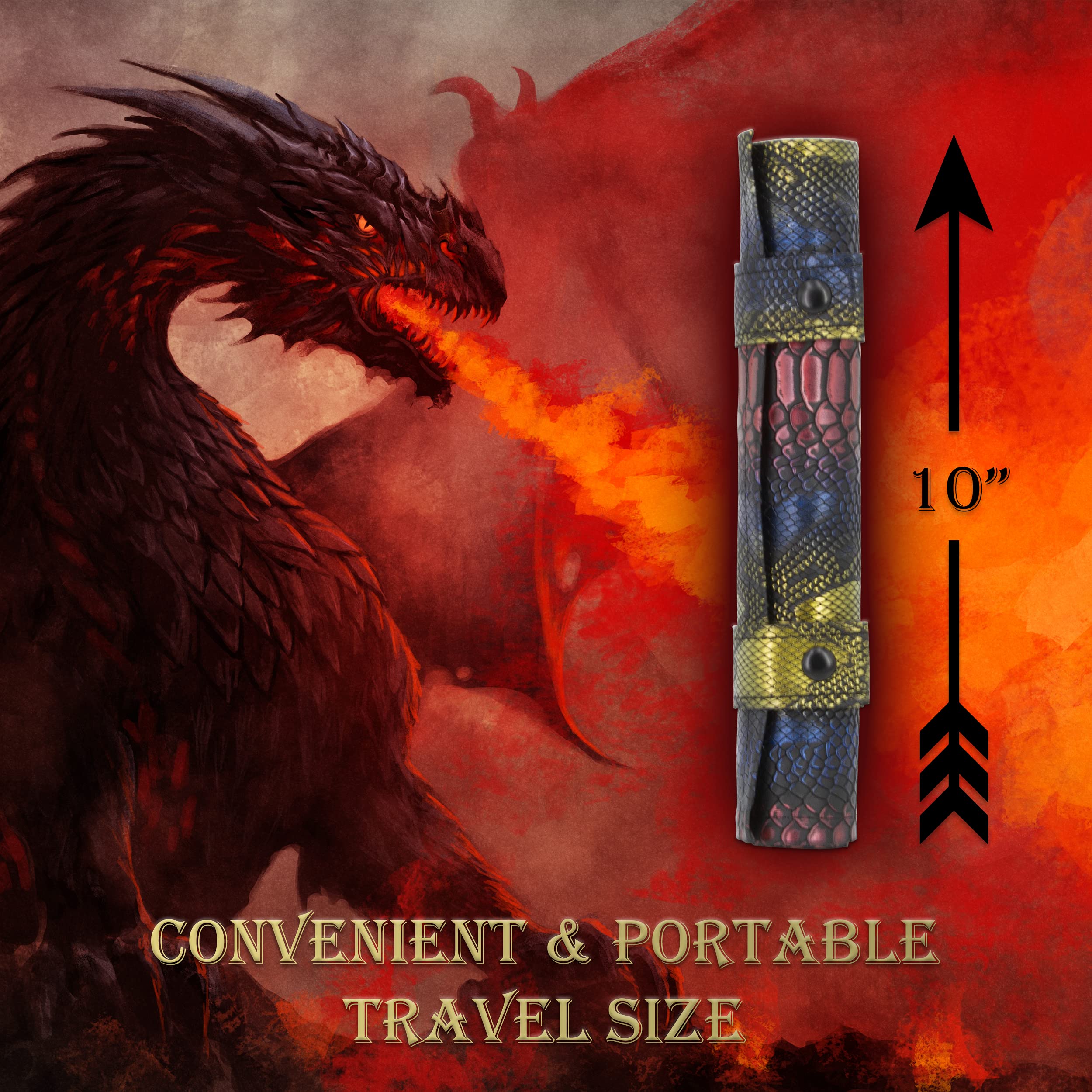 CASEMATIX Dice Rolling Tray and Dice Mat with 7 Included Roleplaying Dice Compatible with DND and Other Games - Scroll Rolling Tray and Travel Dice Holder for Storing up to 14 Game Dice