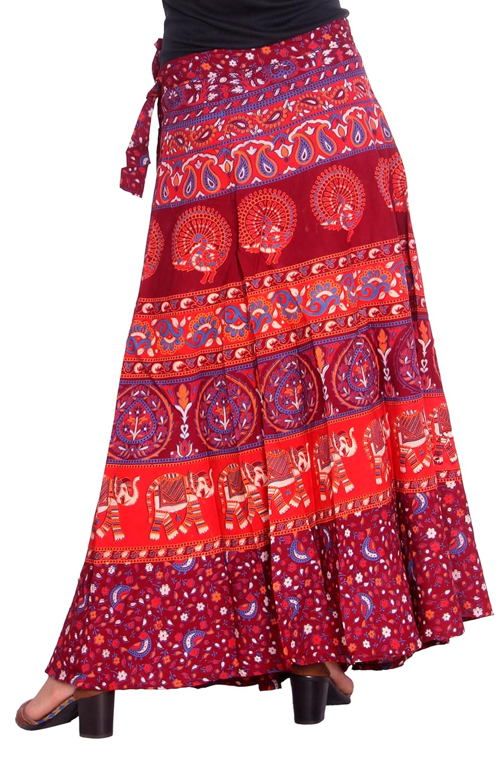 kastiel printed women's regular dark red skirt